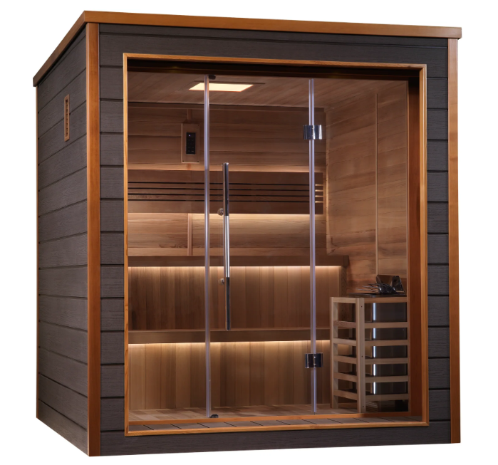 Golden Designs | Bergen 6 Person Outdoor-Indoor Traditional Steam Sauna (GDI-8206-01) - Canadian Red Cedar Interior