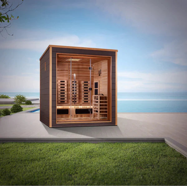 Golden Designs | Visby 3 Person Outdoor-Indoor PureTech™ Hybrid Full Spectrum Sauna (GDI-8223-01) - Canadian Red Cedar Interior