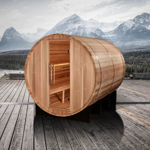 Golden Designs | Klosters 6 Person Barrel Traditional Steam Sauna -  Pacific Cedar